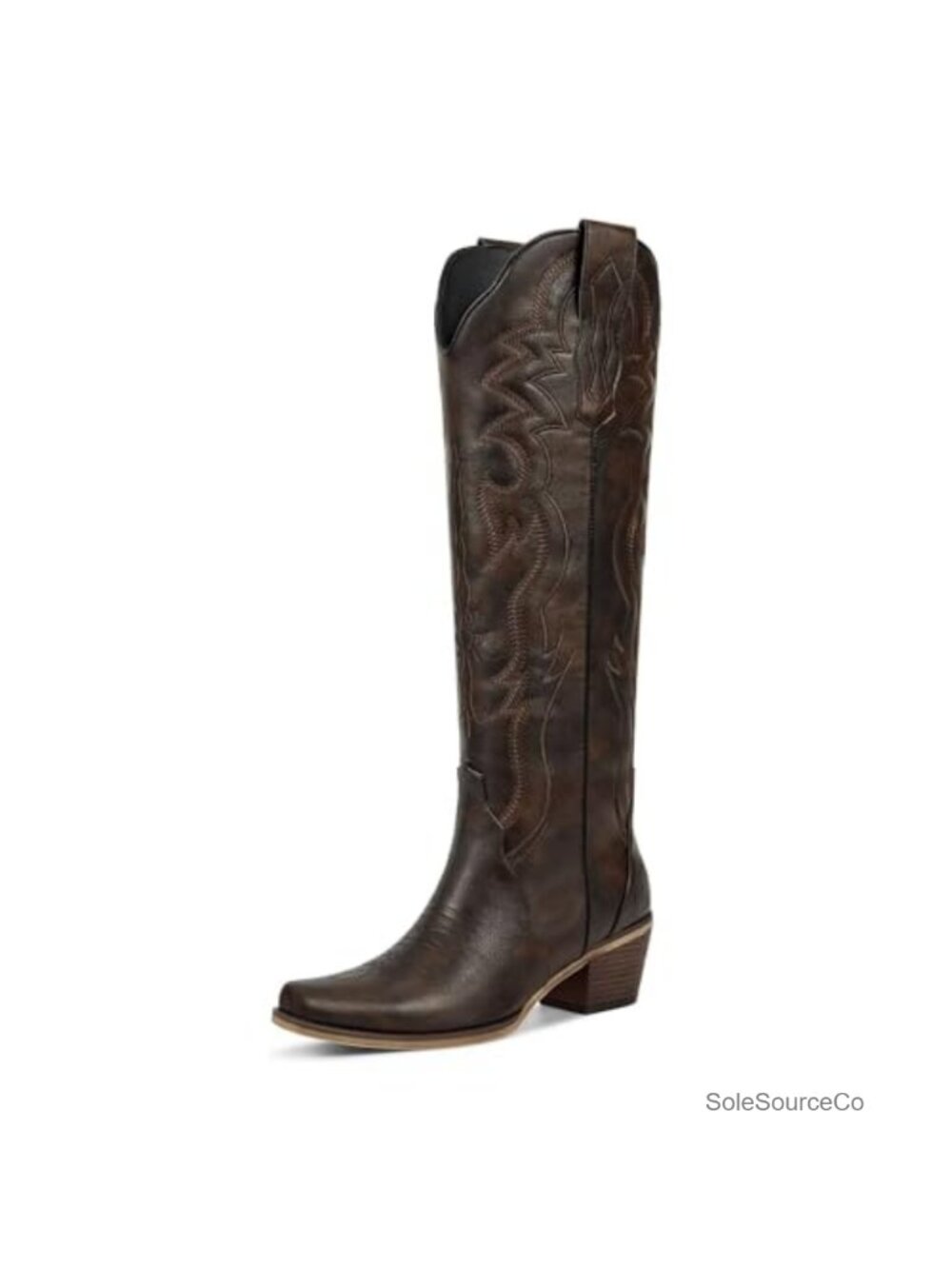 Knee High Western Cowboy Boots Faux Leather Embroidered Block Heel